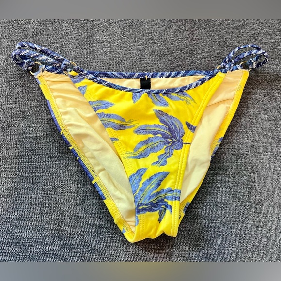 ViX Paula Hermanny St. Barths Bikini Bottom Cheeky Fit Blue Yellow Floral Gold - Picture 5 of 6